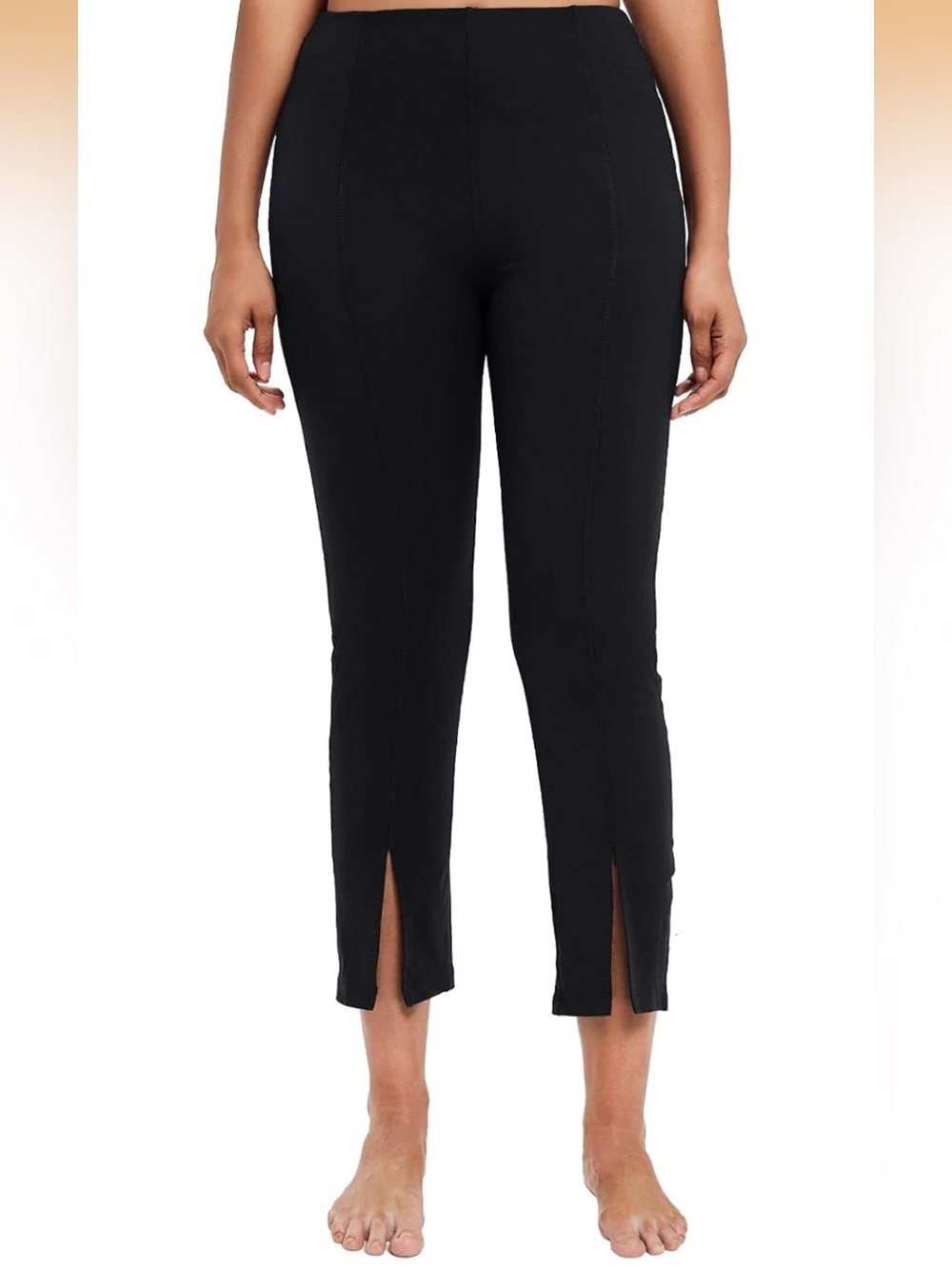 Baleaf Women's Yoga Capris, Split Hem, High Waist, Black 2X